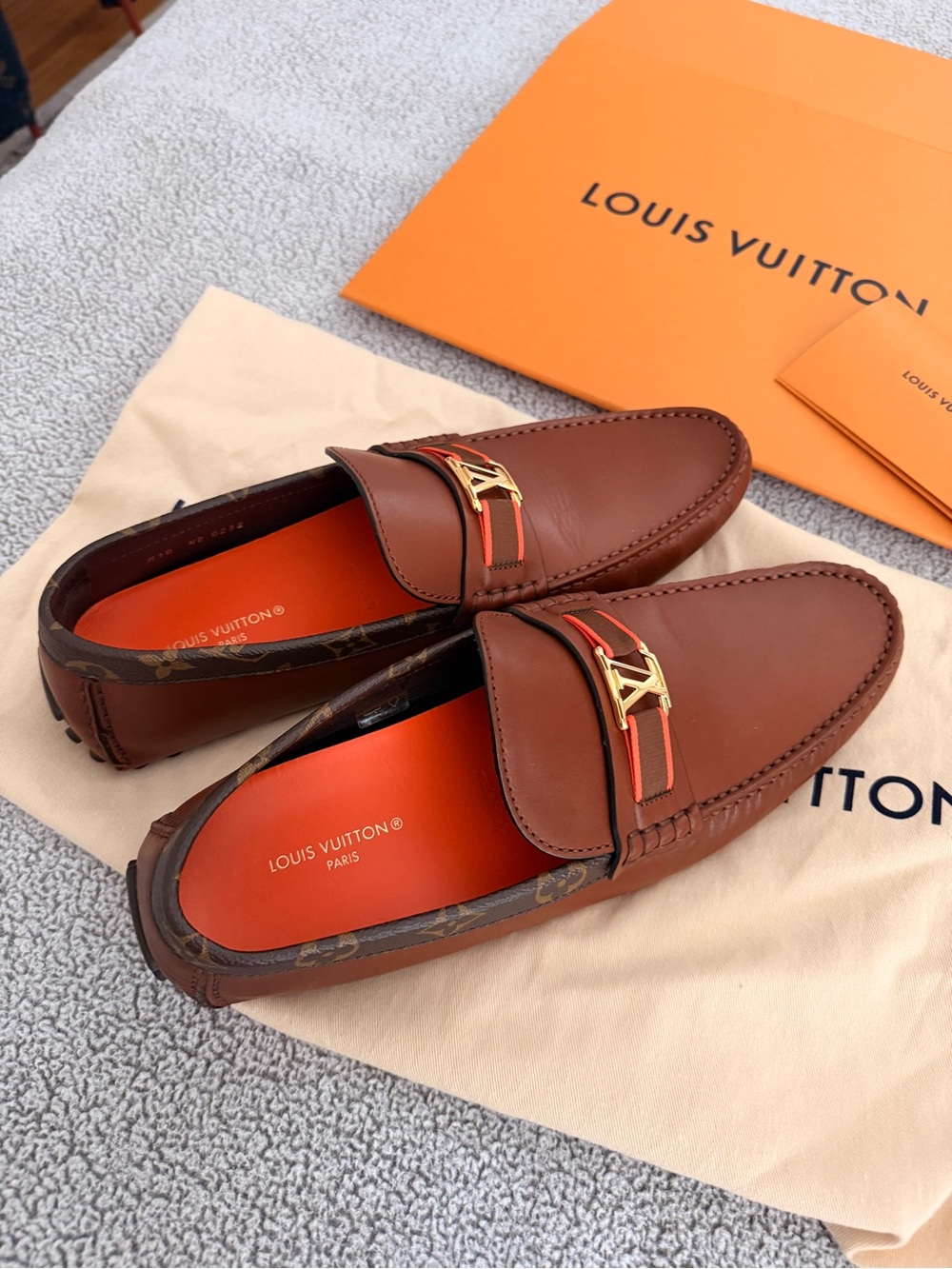 Louis Vuitton Brown Leather Men’s Slip-On Loafers with Gold LV Hardware - Picture 2 of 9